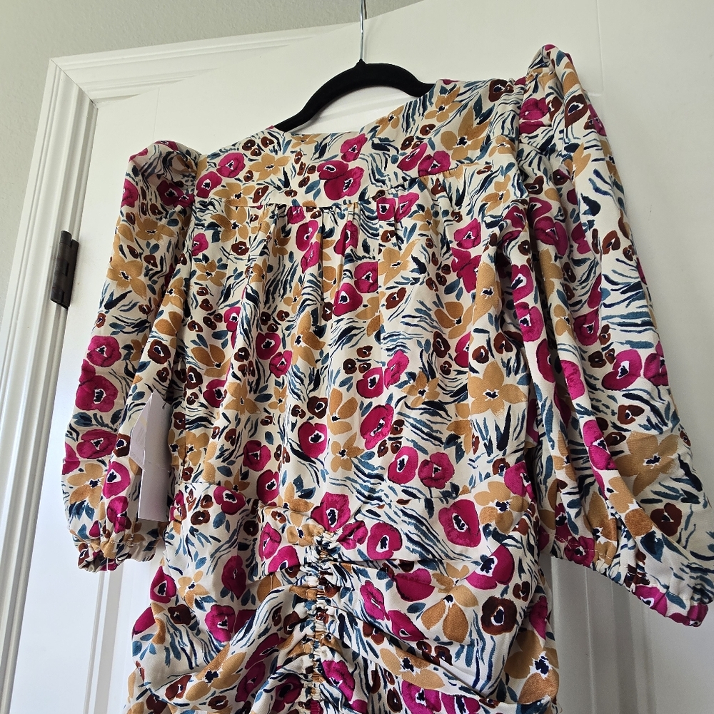 Nwt Bishop + Young Carly Ruched Floral Mini Dress S Puff Sleeve Bodycon - Picture 12 of 15